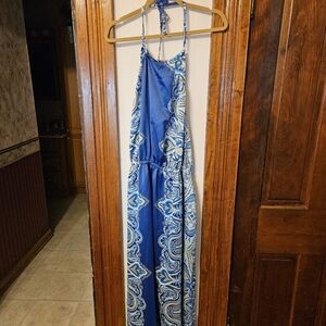 Lane Bryant Blue and Gold Paisley Dress